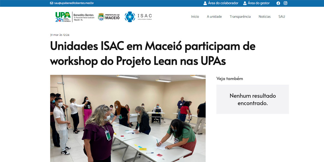 Unidades ISAC em Maceió participam de workshop do Projeto Lean nas UPAs