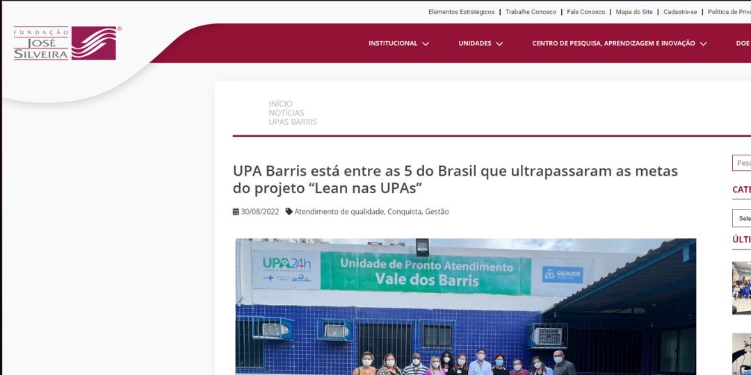 UPA Barris está entre as 5 do Brasil que ultrapassaram as metas do projeto Lean nas UPAs