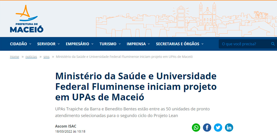 Ministério da Saúde e Universidade Federal Fluminense iniciam projeto em UPAs de Maceió